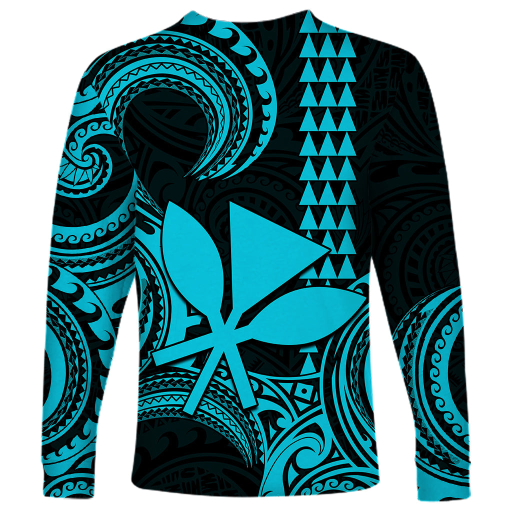 Custom Hawaii Long Sleeve Shirt Paradise of the Pacific Tribal Kakau for King Kamehameha Day - Aqua - Wonder Print Shop