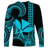 Custom Hawaii Long Sleeve Shirt Paradise of the Pacific Tribal Kakau for King Kamehameha Day - Aqua - Wonder Print Shop