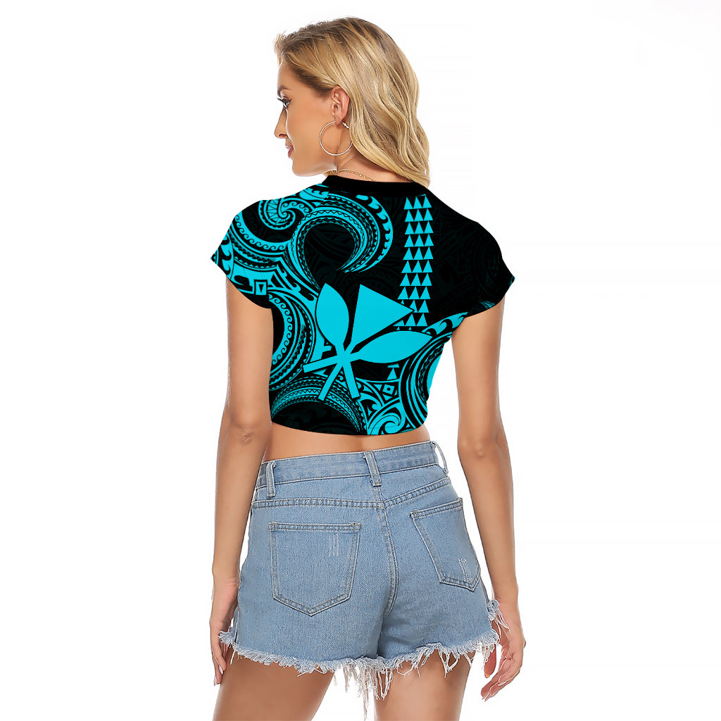 Custom Hawaii Raglan Cropped T Shirt Paradise of the Pacific Tribal Kakau for King Kamehameha Day - Aqua - Wonder Print Shop