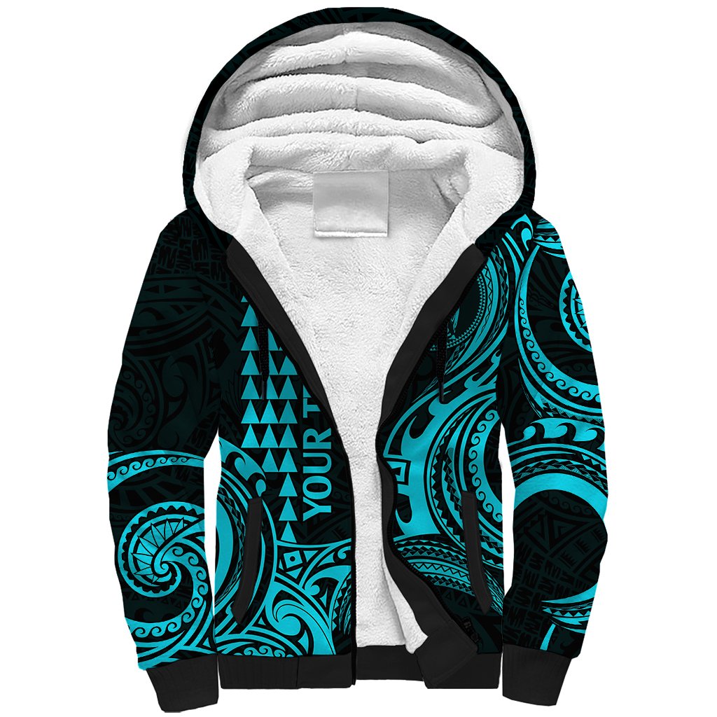 Custom Hawaii Sherpa Hoodie Paradise of the Pacific Tribal Kakau for King Kamehameha Day - Aqua - Wonder Print Shop