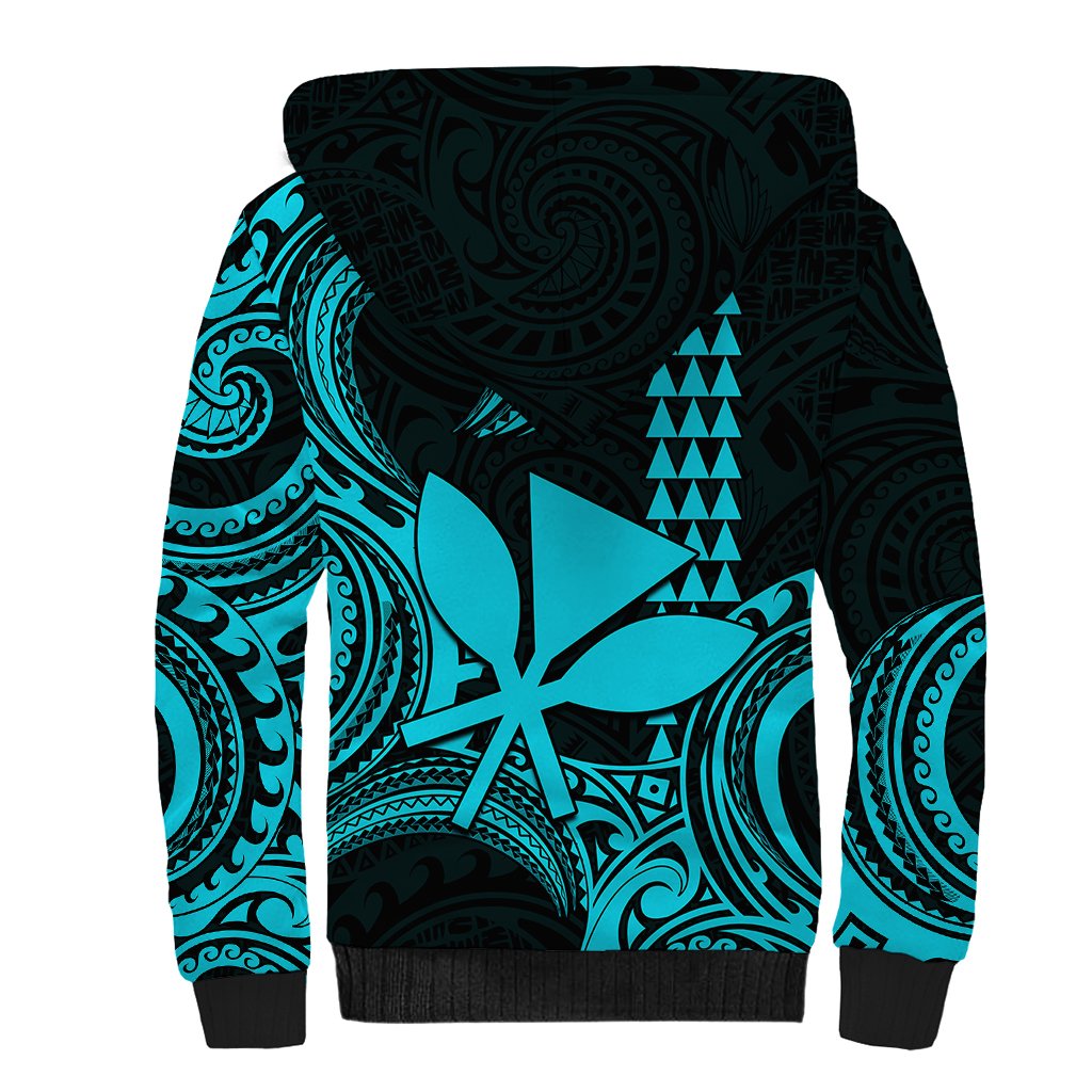 Custom Hawaii Sherpa Hoodie Paradise of the Pacific Tribal Kakau for King Kamehameha Day - Aqua - Wonder Print Shop