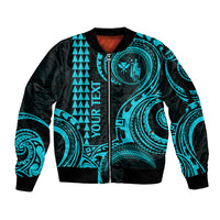 Custom Hawaii Sleeve Zip Bomber Jacket Paradise of the Pacific Tribal Kakau for King Kamehameha Day - Aqua - Wonder Print Shop