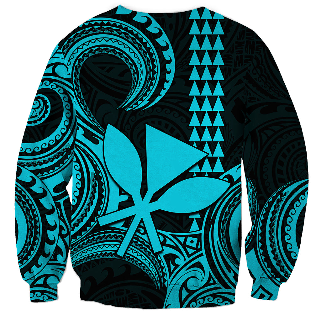 Custom Hawaii Sweatshirt Paradise of the Pacific Tribal Kakau for King Kamehameha Day - Aqua - Wonder Print Shop