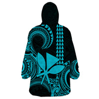 Custom Hawaii Wearable Blanket Hoodie Paradise of the Pacific Tribal Kakau for King Kamehameha Day - Aqua - Wonder Print Shop