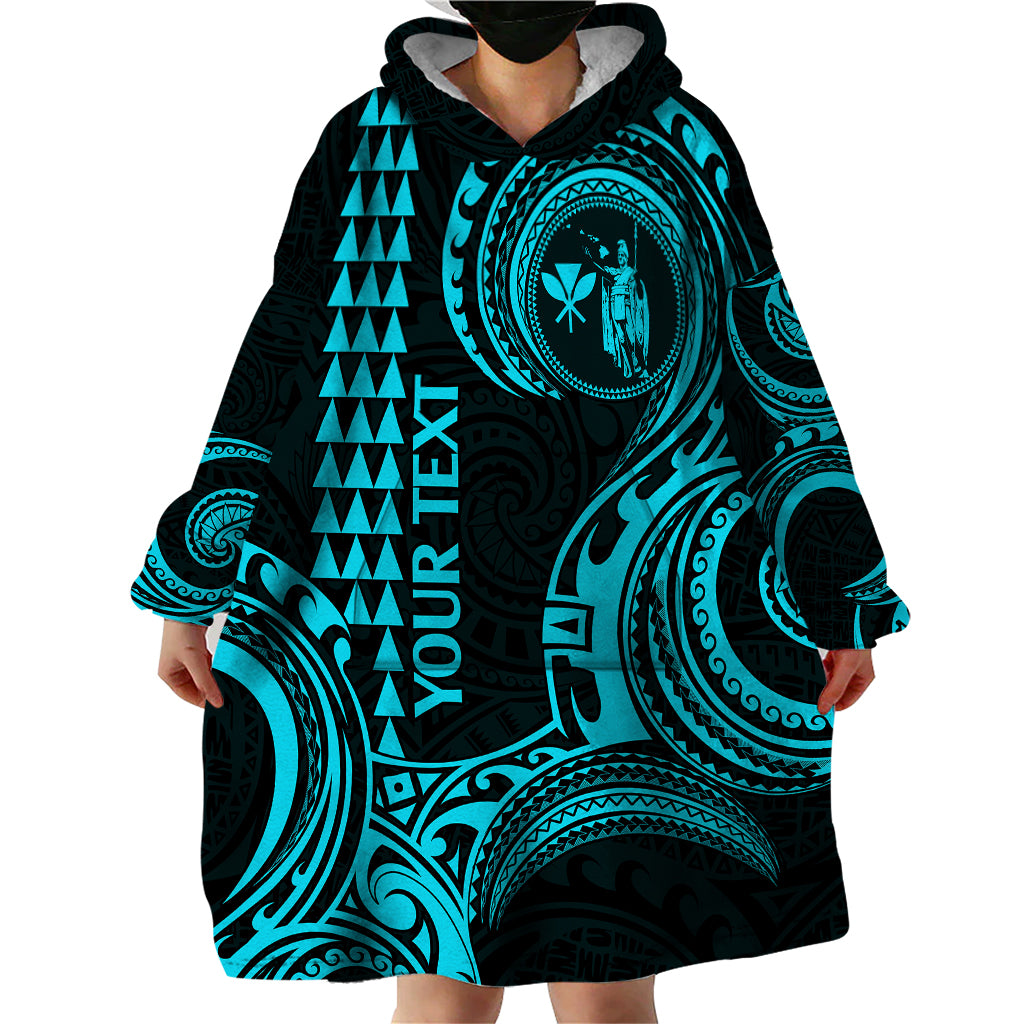 Custom Hawaii Wearable Blanket Hoodie Paradise of the Pacific Tribal Kakau for King Kamehameha Day - Aqua - Wonder Print Shop