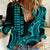Custom Hawaii Women Casual Shirt Paradise of the Pacific Tribal Kakau for King Kamehameha Day - Aqua - Wonder Print Shop