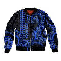 Custom Hawaii Bomber Jacket Paradise of the Pacific Tribal Kakau for King Kamehameha Day - Blue LT9 - Wonder Print Shop