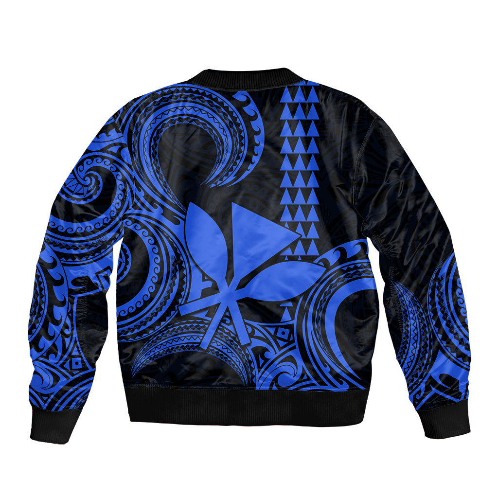 Custom Hawaii Bomber Jacket Paradise of the Pacific Tribal Kakau for King Kamehameha Day - Blue LT9 - Wonder Print Shop