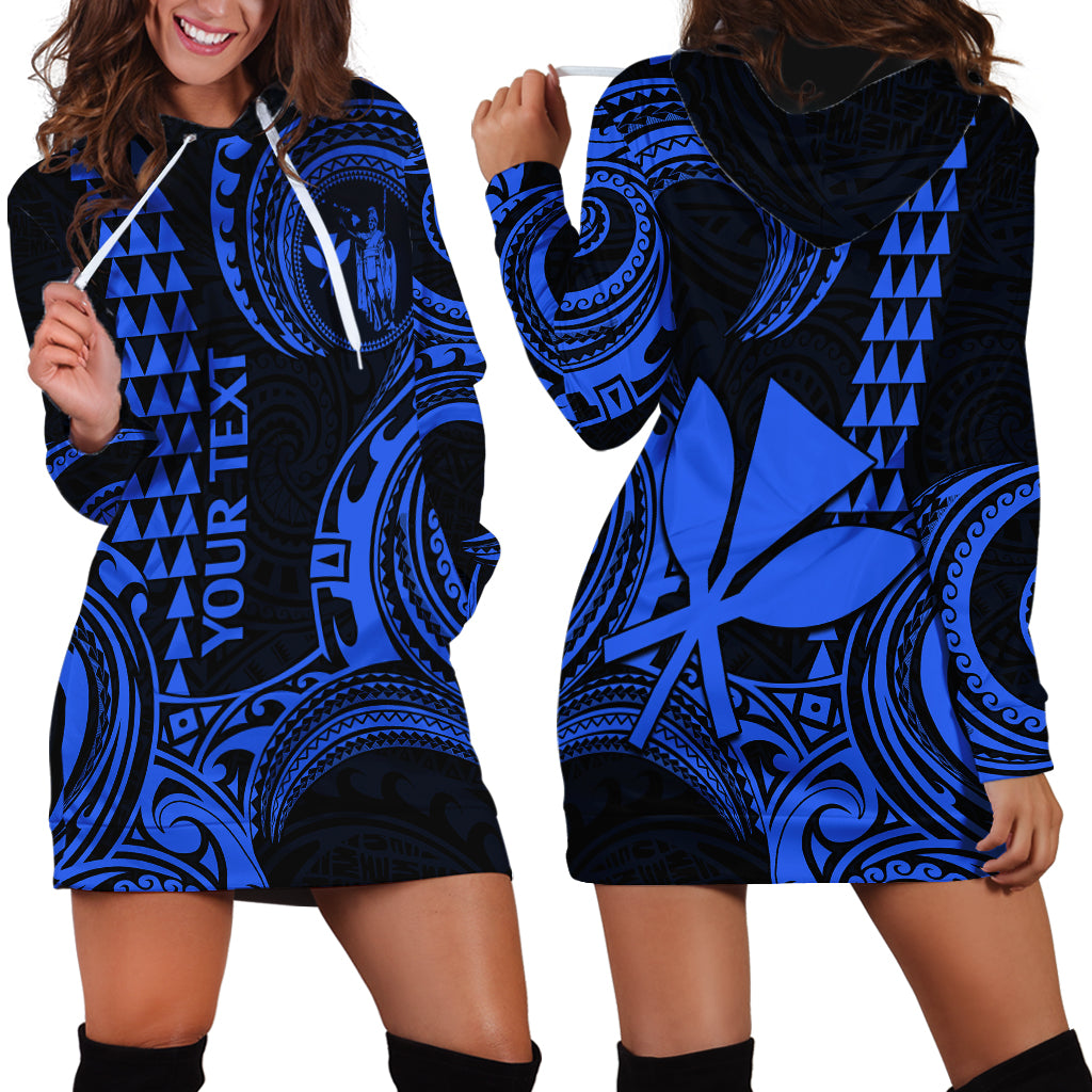 Custom Hawaii Hoodie Dress Paradise of the Pacific Tribal Kakau for King Kamehameha Day - Blue - Wonder Print Shop