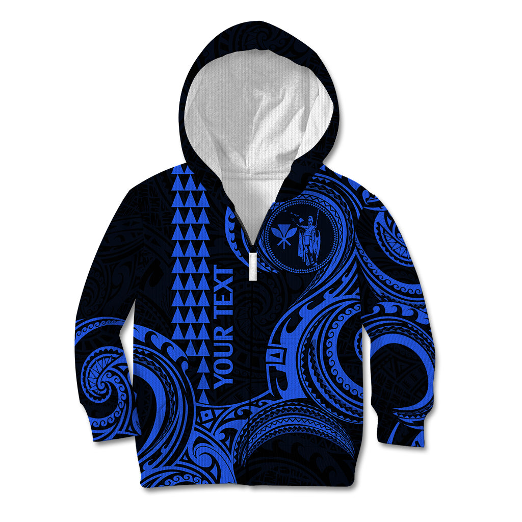 Custom Hawaii Kid Hoodie Paradise of the Pacific Tribal Kakau for King Kamehameha Day - Blue - Wonder Print Shop