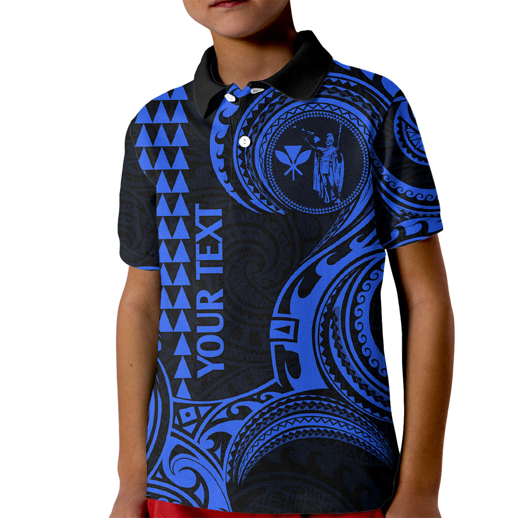 Custom Hawaii Kid Polo Shirt Paradise of the Pacific Tribal Kakau for King Kamehameha Day - Blue - Wonder Print Shop