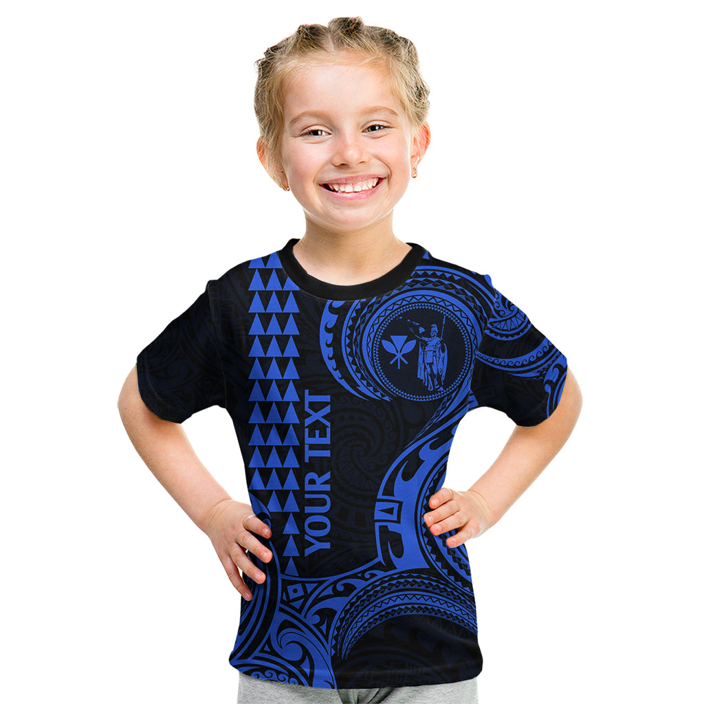 Custom Hawaii Kid T Shirt Paradise of the Pacific Tribal Kakau for King Kamehameha Day - Blue - Wonder Print Shop