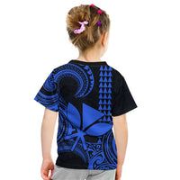 Custom Hawaii Kid T Shirt Paradise of the Pacific Tribal Kakau for King Kamehameha Day - Blue - Wonder Print Shop