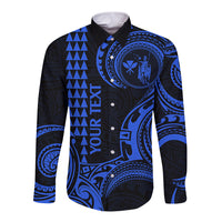 Custom Hawaii Long Sleeve Button Shirt Paradise of the Pacific Tribal Kakau for King Kamehameha Day - Blue - Wonder Print Shop