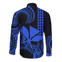 Custom Hawaii Long Sleeve Button Shirt Paradise of the Pacific Tribal Kakau for King Kamehameha Day - Blue - Wonder Print Shop