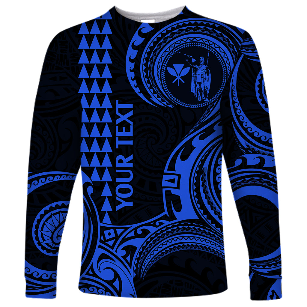 Custom Hawaii Long Sleeve Shirt Paradise of the Pacific Tribal Kakau for King Kamehameha Day - Blue - Wonder Print Shop