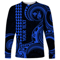 Custom Hawaii Long Sleeve Shirt Paradise of the Pacific Tribal Kakau for King Kamehameha Day - Blue - Wonder Print Shop