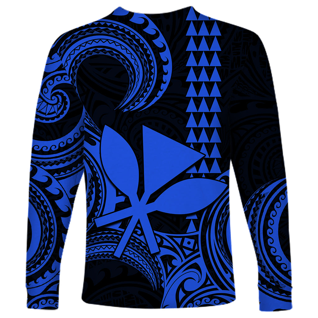 Custom Hawaii Long Sleeve Shirt Paradise of the Pacific Tribal Kakau for King Kamehameha Day - Blue - Wonder Print Shop