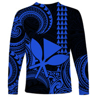 Custom Hawaii Long Sleeve Shirt Paradise of the Pacific Tribal Kakau for King Kamehameha Day - Blue - Wonder Print Shop