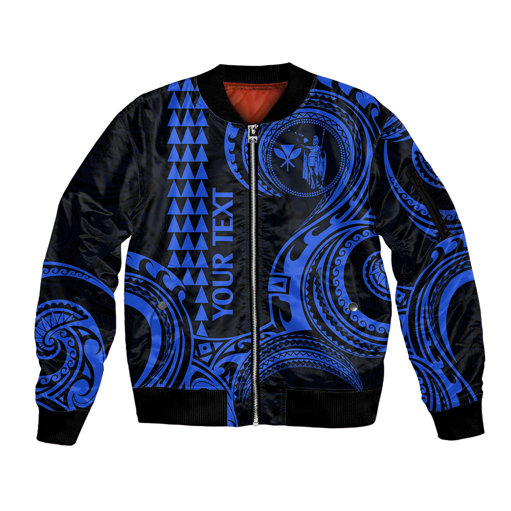 Custom Hawaii Sleeve Zip Bomber Jacket Paradise of the Pacific Tribal Kakau for King Kamehameha Day - Blue - Wonder Print Shop