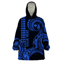 Custom Hawaii Wearable Blanket Hoodie Paradise of the Pacific Tribal Kakau for King Kamehameha Day - Blue - Wonder Print Shop