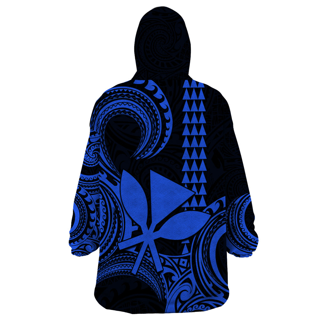 Custom Hawaii Wearable Blanket Hoodie Paradise of the Pacific Tribal Kakau for King Kamehameha Day - Blue - Wonder Print Shop