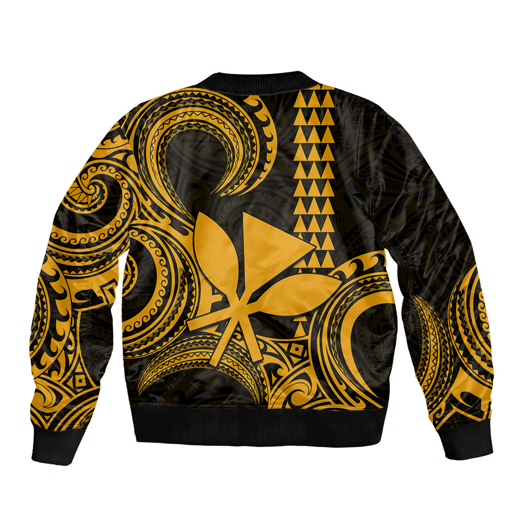 Custom Hawaii Bomber Jacket Paradise of the Pacific Tribal Kakau for King Kamehameha Day - Gold LT9 - Wonder Print Shop
