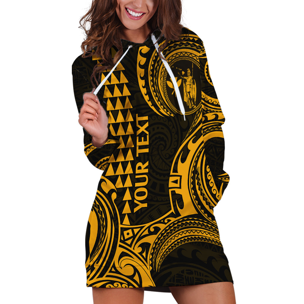 Custom Hawaii Hoodie Dress Paradise of the Pacific Tribal Kakau for King Kamehameha Day - Gold - Wonder Print Shop