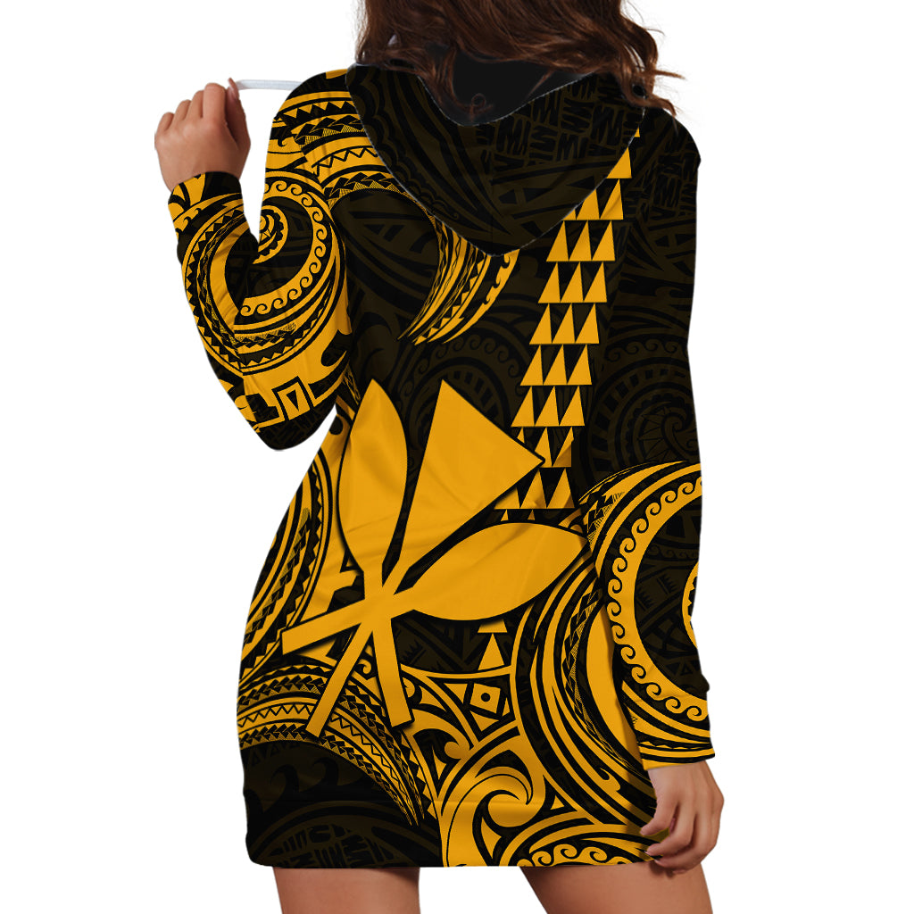 Custom Hawaii Hoodie Dress Paradise of the Pacific Tribal Kakau for King Kamehameha Day - Gold - Wonder Print Shop