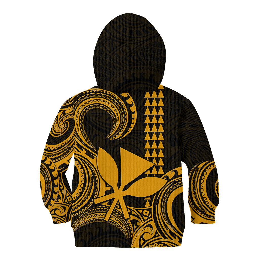 Custom Hawaii Kid Hoodie Paradise of the Pacific Tribal Kakau for King Kamehameha Day - Gold - Wonder Print Shop