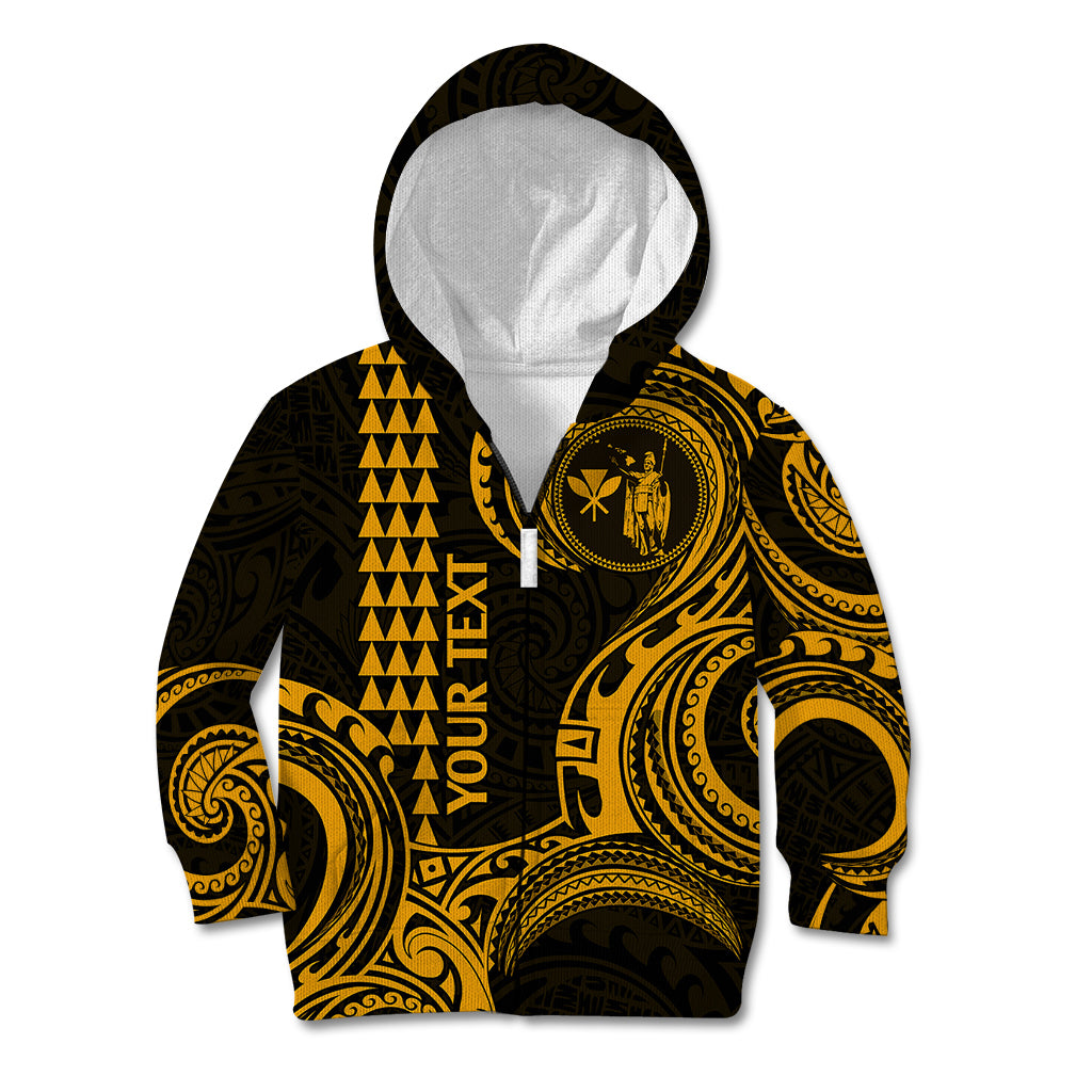 Custom Hawaii Kid Hoodie Paradise of the Pacific Tribal Kakau for King Kamehameha Day - Gold - Wonder Print Shop