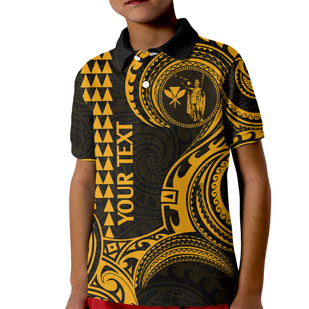 Custom Hawaii Kid Polo Shirt Paradise of the Pacific Tribal Kakau for King Kamehameha Day - Gold - Wonder Print Shop