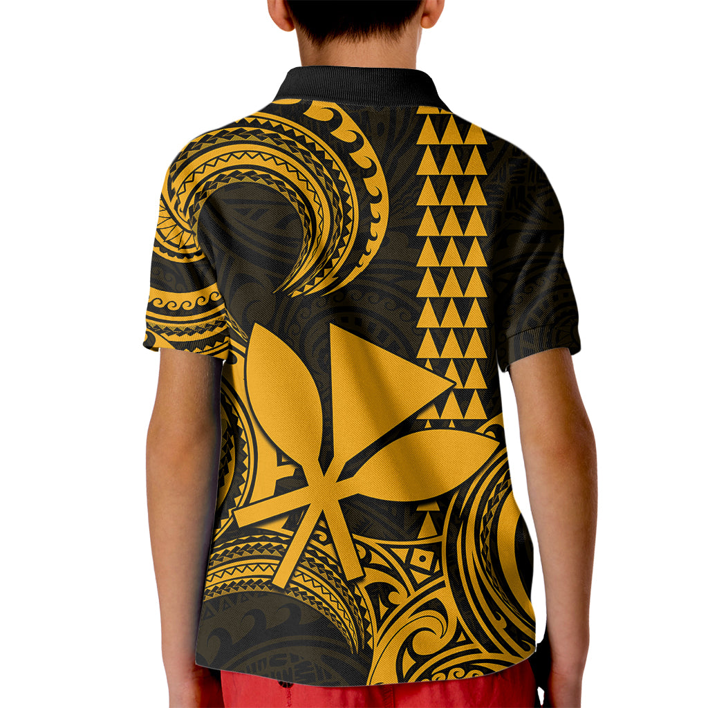 Custom Hawaii Kid Polo Shirt Paradise of the Pacific Tribal Kakau for King Kamehameha Day - Gold - Wonder Print Shop