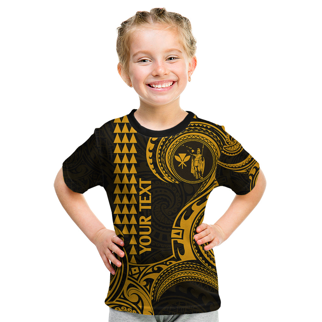 Custom Hawaii Kid T Shirt Paradise of the Pacific Tribal Kakau for King Kamehameha Day - Gold - Wonder Print Shop