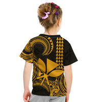 Custom Hawaii Kid T Shirt Paradise of the Pacific Tribal Kakau for King Kamehameha Day - Gold - Wonder Print Shop