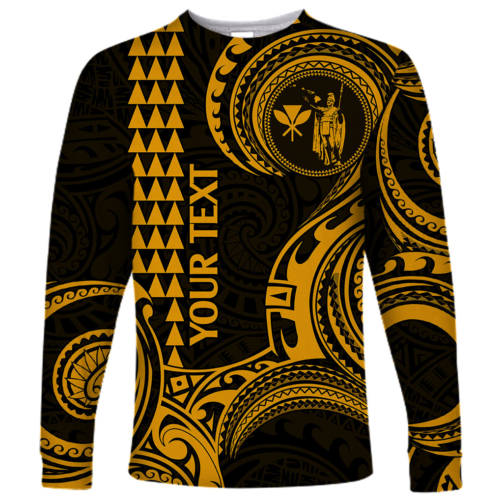 Custom Hawaii Long Sleeve Shirt Paradise of the Pacific Tribal Kakau for King Kamehameha Day - Gold - Wonder Print Shop