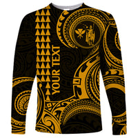 Custom Hawaii Long Sleeve Shirt Paradise of the Pacific Tribal Kakau for King Kamehameha Day - Gold - Wonder Print Shop