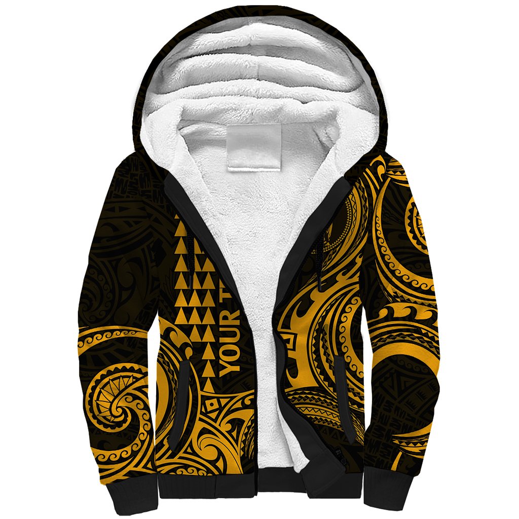 Custom Hawaii Sherpa Hoodie Paradise of the Pacific Tribal Kakau for King Kamehameha Day - Gold - Wonder Print Shop