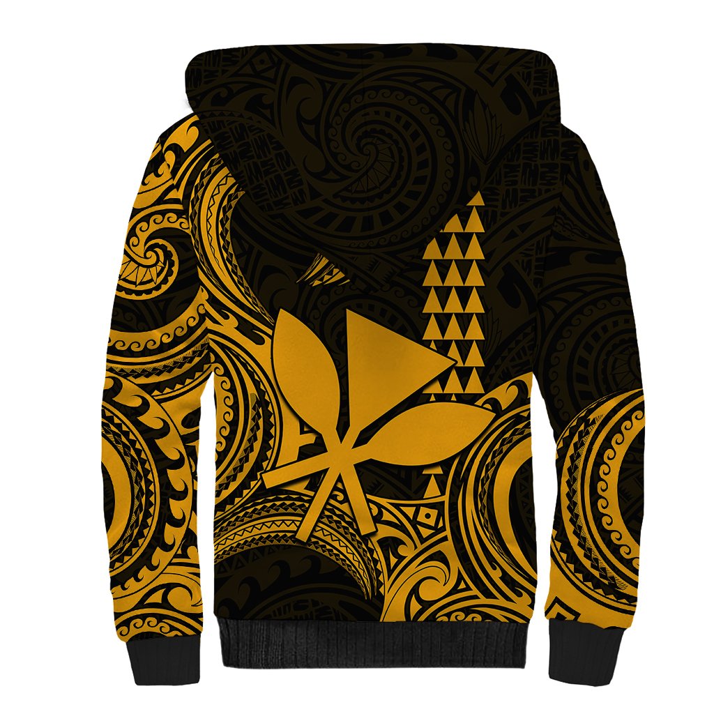 Custom Hawaii Sherpa Hoodie Paradise of the Pacific Tribal Kakau for King Kamehameha Day - Gold - Wonder Print Shop