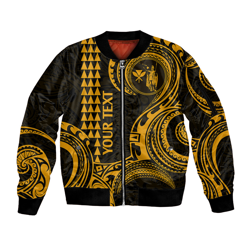 Custom Hawaii Sleeve Zip Bomber Jacket Paradise of the Pacific Tribal Kakau for King Kamehameha Day - Gold - Wonder Print Shop