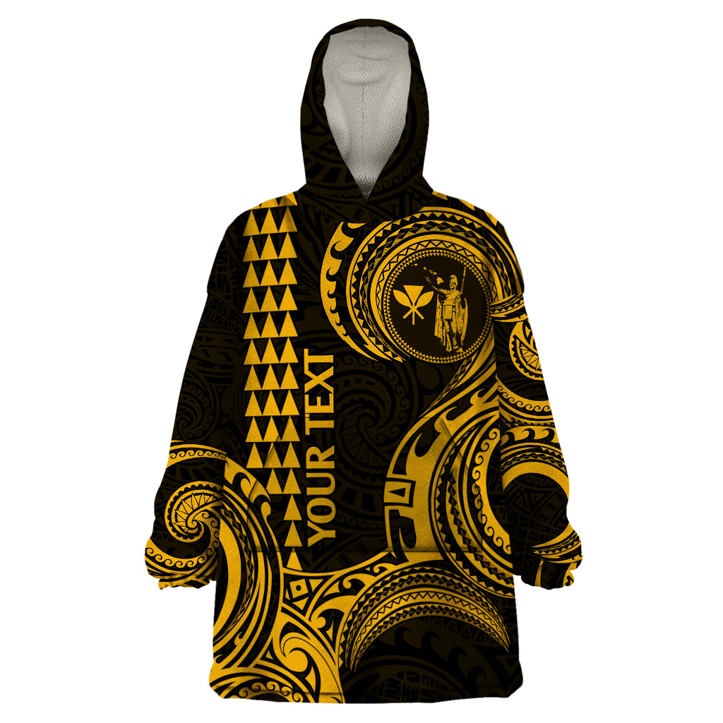 Custom Hawaii Wearable Blanket Hoodie Paradise of the Pacific Tribal Kakau for King Kamehameha Day - Gold - Wonder Print Shop