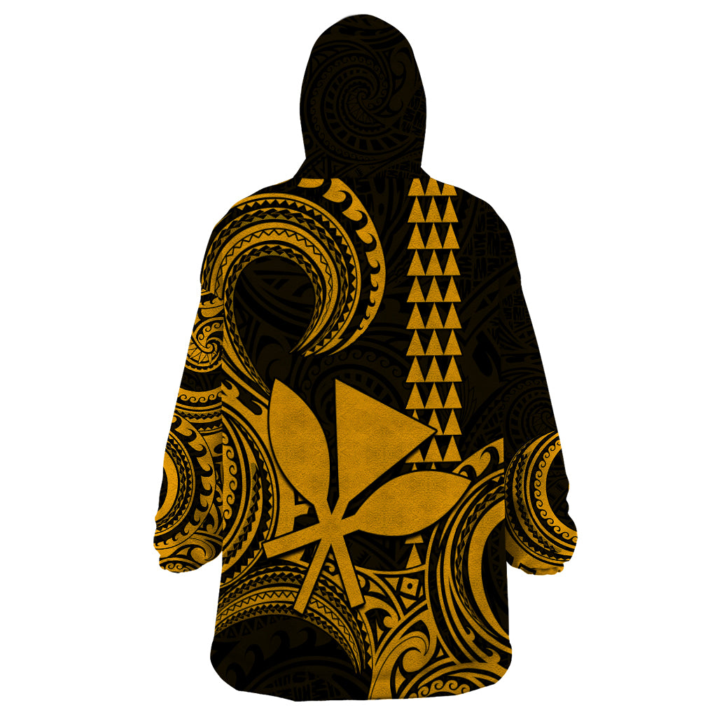 Custom Hawaii Wearable Blanket Hoodie Paradise of the Pacific Tribal Kakau for King Kamehameha Day - Gold - Wonder Print Shop