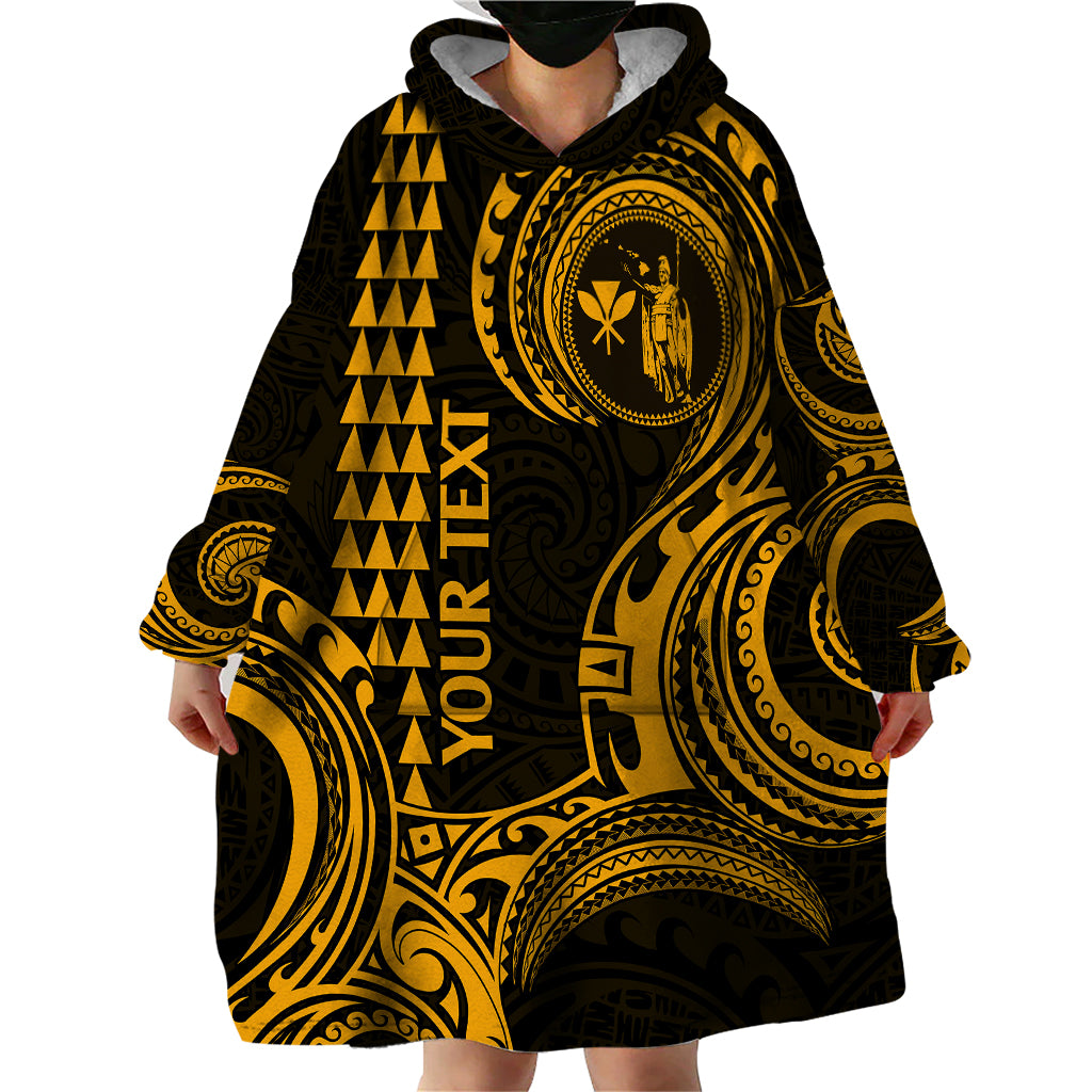 Custom Hawaii Wearable Blanket Hoodie Paradise of the Pacific Tribal Kakau for King Kamehameha Day - Gold - Wonder Print Shop