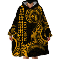 Custom Hawaii Wearable Blanket Hoodie Paradise of the Pacific Tribal Kakau for King Kamehameha Day - Gold - Wonder Print Shop