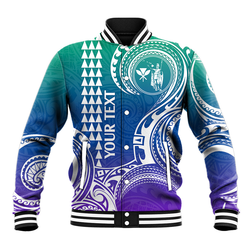Custom Hawaii Baseball Jacket Paradise of the Pacific Tribal Kakau for King Kamehameha Day - Gradient LT9 - Wonder Print Shop