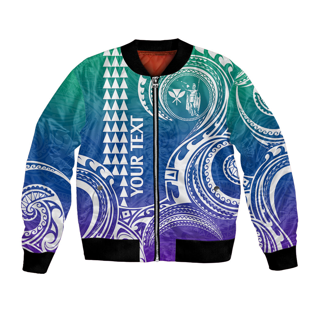 Custom Hawaii Bomber Jacket Paradise of the Pacific Tribal Kakau for King Kamehameha Day - Gradient LT9 - Wonder Print Shop