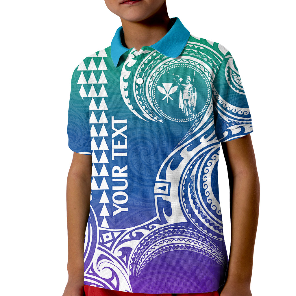 Custom Hawaii Kid Polo Shirt Paradise of the Pacific Tribal Kakau for King Kamehameha Day - Gradient - Wonder Print Shop