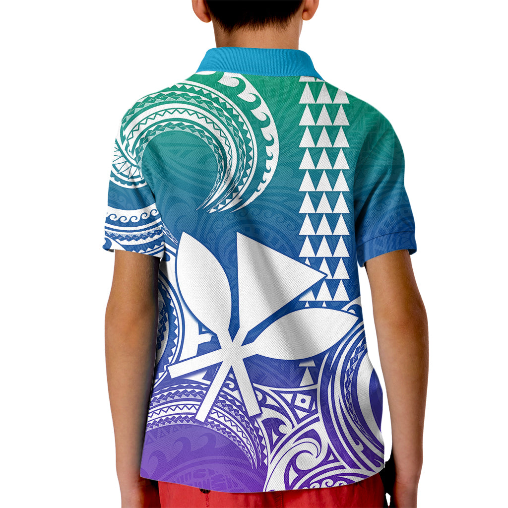 Custom Hawaii Kid Polo Shirt Paradise of the Pacific Tribal Kakau for King Kamehameha Day - Gradient - Wonder Print Shop