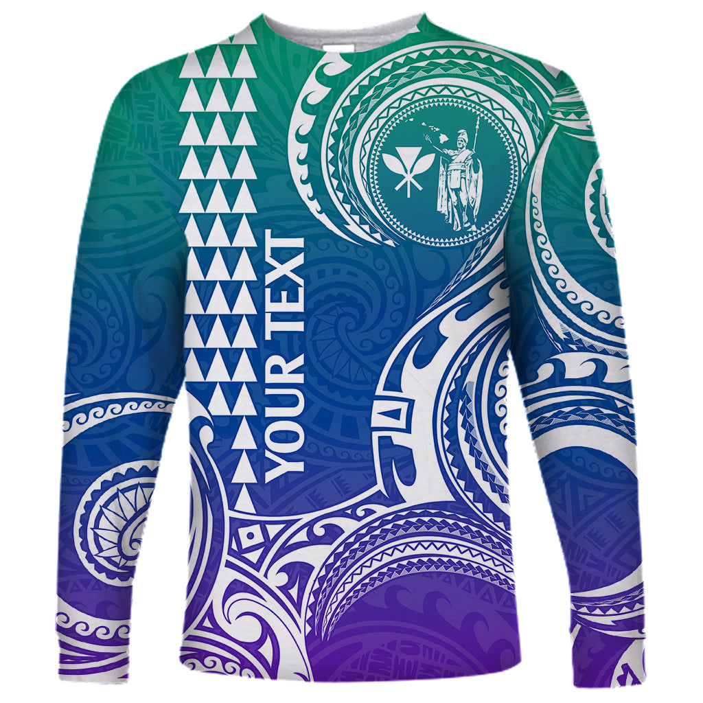 Custom Hawaii Long Sleeve Shirt Paradise of the Pacific Tribal Kakau for King Kamehameha Day - Gradient - Wonder Print Shop