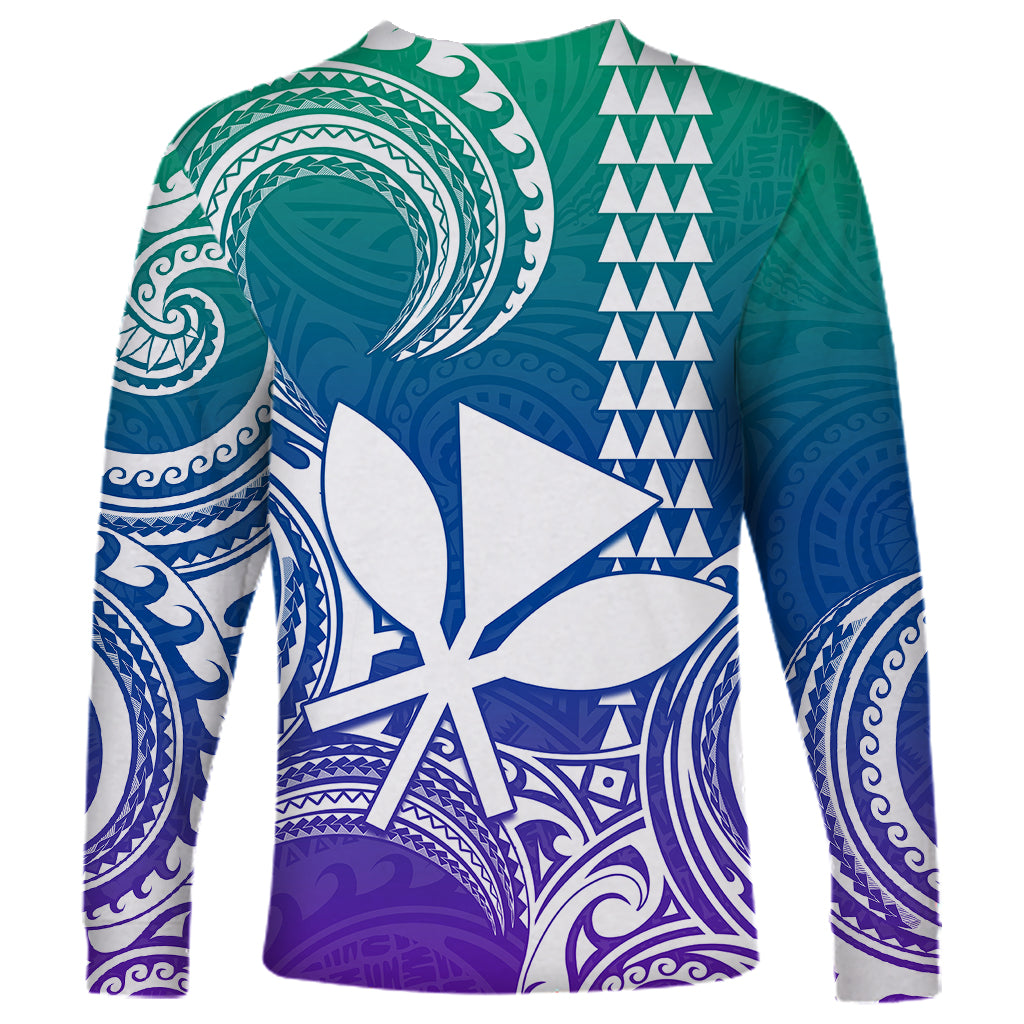 Custom Hawaii Long Sleeve Shirt Paradise of the Pacific Tribal Kakau for King Kamehameha Day - Gradient - Wonder Print Shop